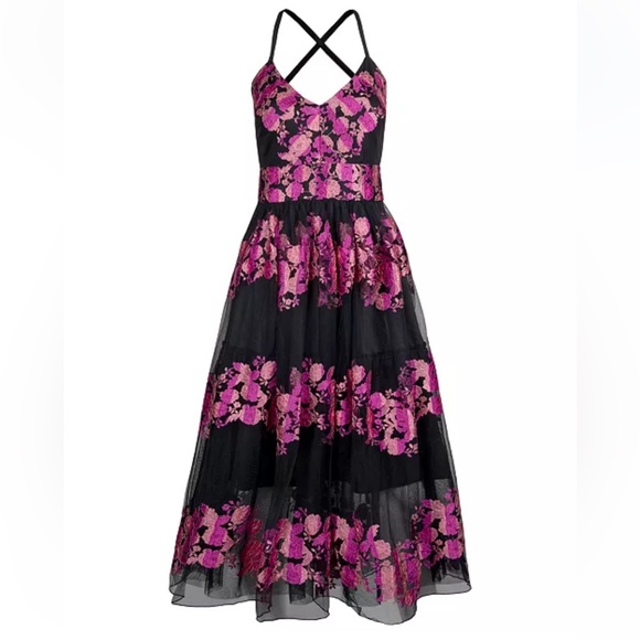 Christian Siriano Dresses & Skirts - Christian Siriano New York NEW Embroidered Pink & Black Midi Dress